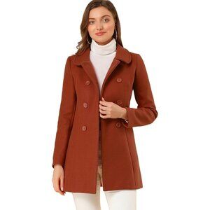 Women's Brown Peter Pan Collar Double Breasted Winter Long Trench Pea Coat